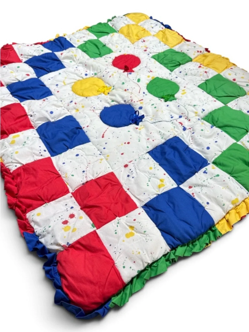 Vintage Carnival Circus Baby Crib Blanket Balloon Primary Color Ruffle Quilt